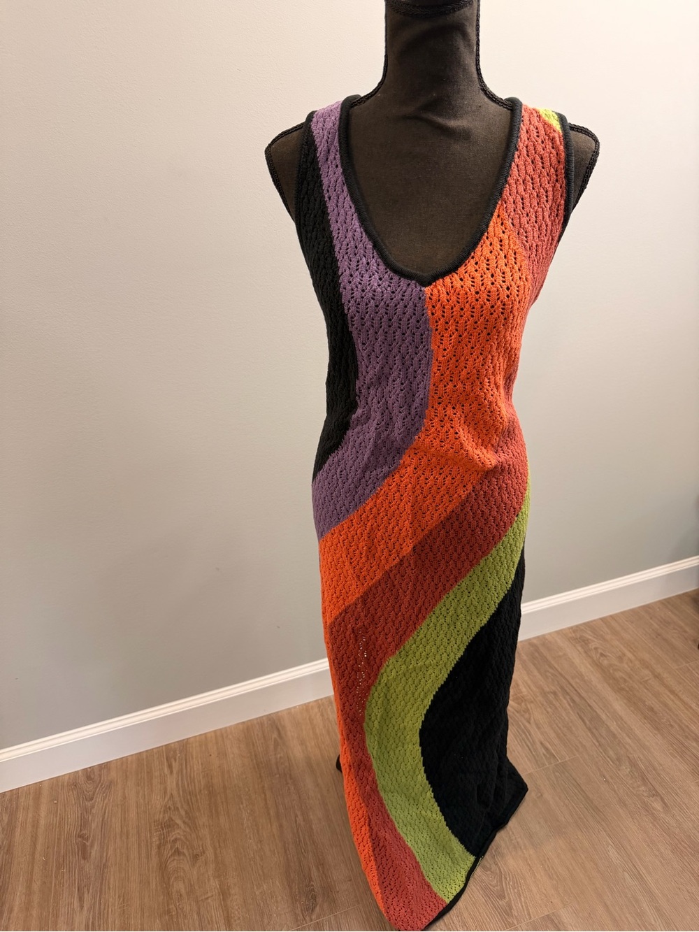 NWT Multi-Color Wave Knit Sleeveless Dress - Purple, Orange, Lime, Black